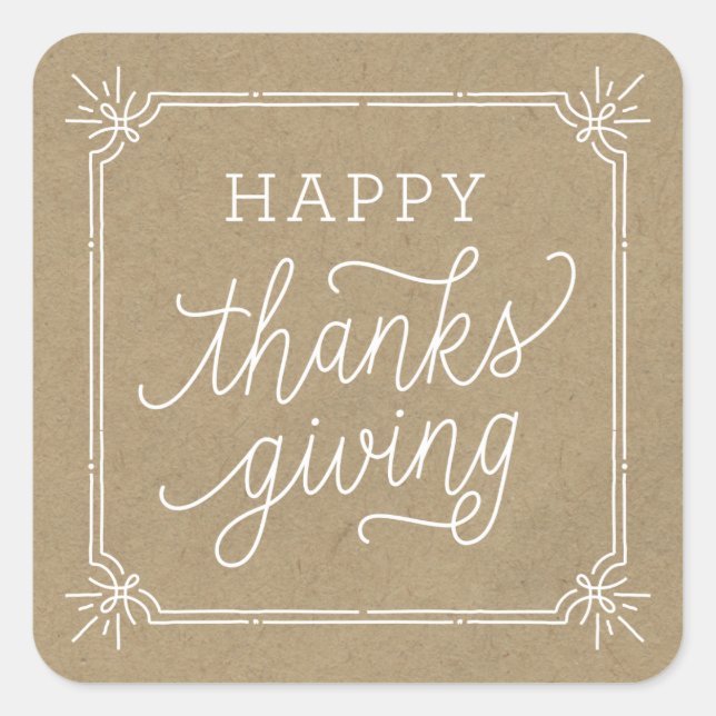 Rustic Kraft Frame Happy Thanksgiving Square Sticker (Front)