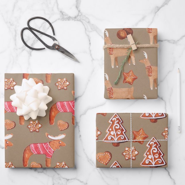 Rustic Kraft Gingerbread Cookies Wrapping Paper Sheets (Front)
