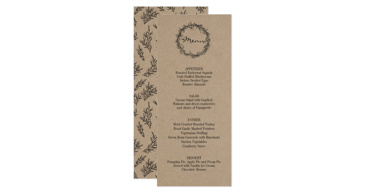 Rustic Kraft Give Thanks Thanksgiving Dinner Menu Invitation Zazzle Com