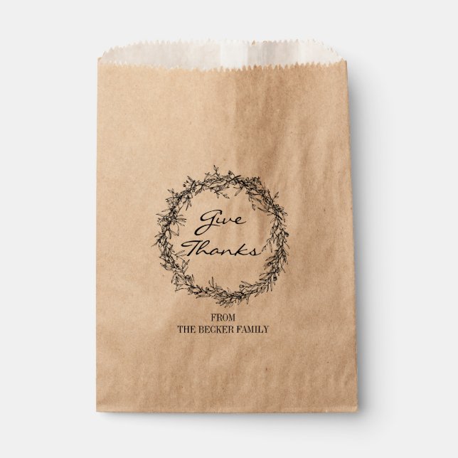 Rustic Kraft Give Thanks Thanksgiving Favor Bag (Front)