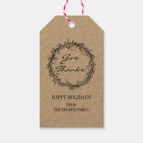 Rustic Kraft Give Thanks Thanksgiving Gift Tags