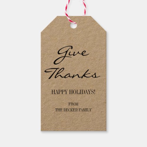Rustic Kraft Give Thanks Thanksgiving Gift Tags