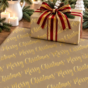 Rustic Kraft Gold Calligraphy Merry Christmas L Wrapping Paper