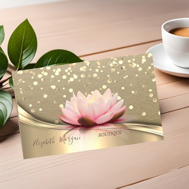 Rustic Kraft, Gold Confetti,Lotus Business Card (Creator Uploaded)