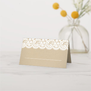 Rustic Kraft Gold Dot and Lace Wedding Place Card
