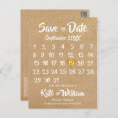 Rustic Kraft Gold Heart Calendar Save the Date Postcard (Front/Back)