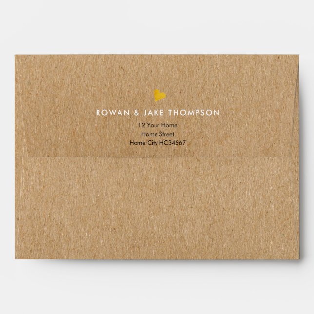 Rustic Kraft Gold Heart Return Address Envelope (Back (Top Flap))