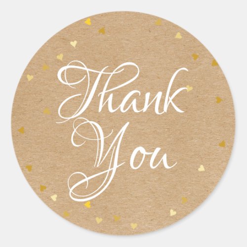 Rustic kraft gold hearts bridal shower thank you classic round sticker