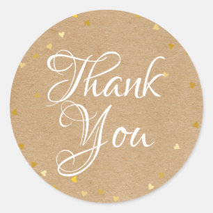 Rustic kraft gold hearts bridal shower thank you classic round sticker
