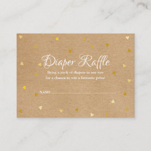 Rustic Kraft Gold Hearts Diaper Raffle Baby Shower Enclosure Card