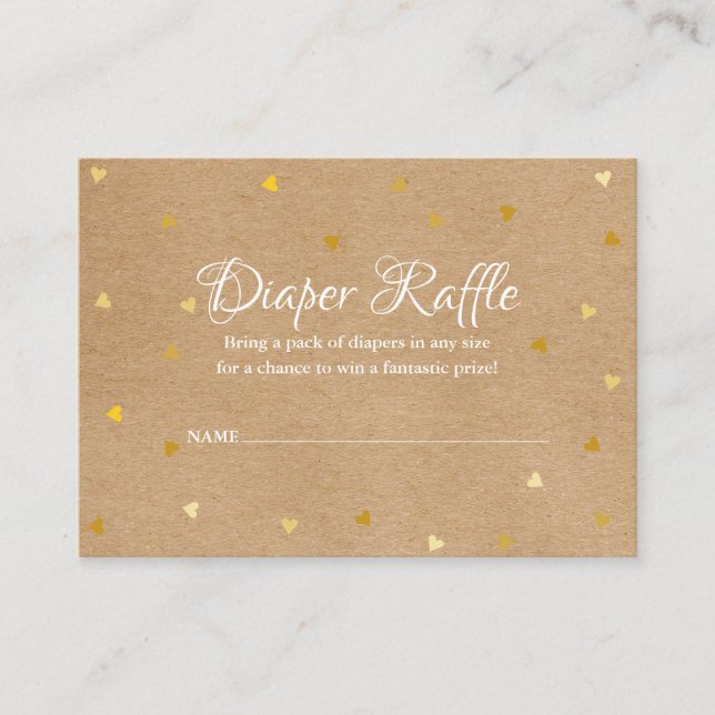 Rustic Kraft Gold Hearts Diaper Raffle Baby Shower Enclosure Card (Front)