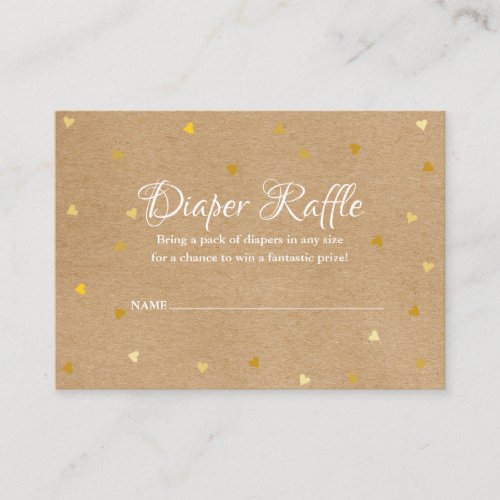 Rustic Kraft Gold Hearts Diaper Raffle Baby Shower Enclosure Card