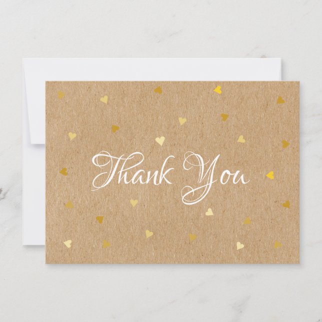 Rustic Kraft Gold Hearts Thank You Card (Front)