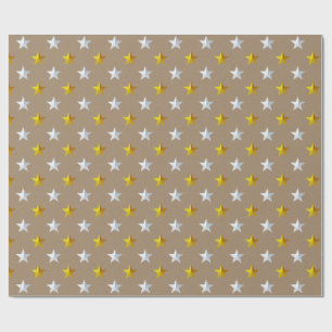 Rustic Kraft Gold Silver Stars Holiday Wrapping Paper