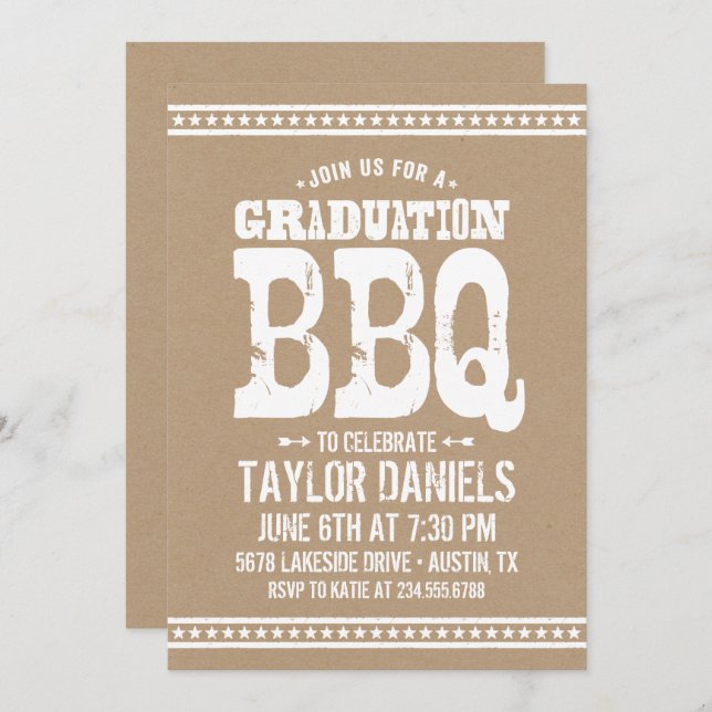 Rustic Kraft Graduation Party BBQ Invitation (Front/Back)