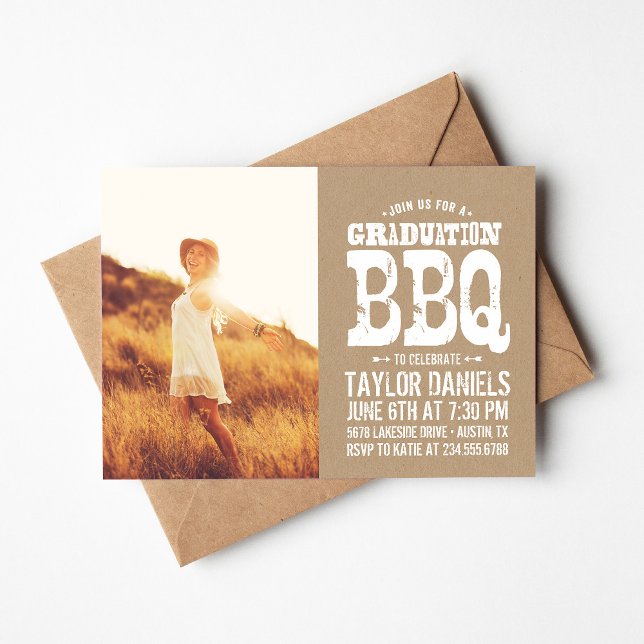 Rustic Kraft Graduation Photo BBQ Invitation (Creator Uploaded)