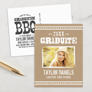 Rustic Kraft Graduation Photo BBQ Invitation Postcard