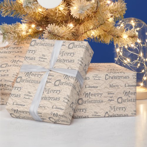 Rustic Kraft Gray Font Distressed Merry Christmas Wrapping Paper