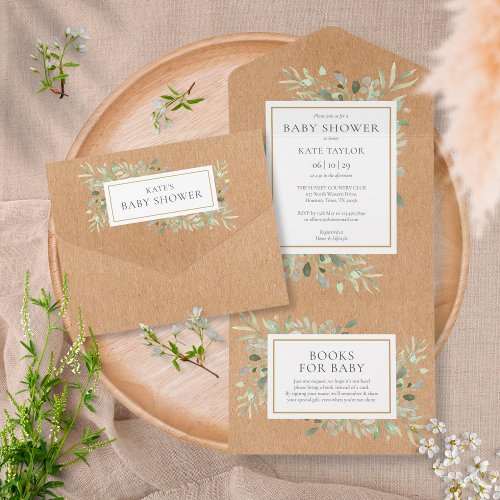 Rustic Kraft Greenery Gender Neutral Baby Shower All In One Invitation