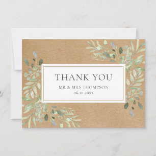 Rustic Kraft Greenery Leaves Thank You