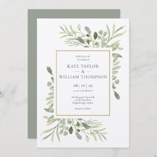 Rustic Kraft Greenery Leaves Wedding Invitation