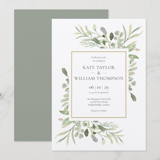 Rustic Kraft Greenery Leaves Wedding Invitation (Front/Back)