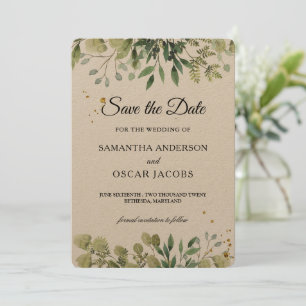 Rustic Kraft Greenery Watercolor Save The Date