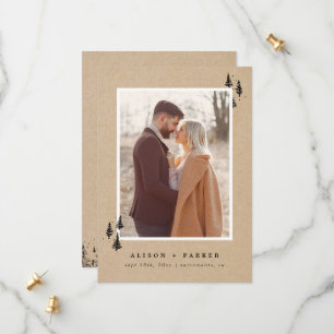 Rustic Kraft Hand-drawn Mountains Pine Trees Photo Save The Date