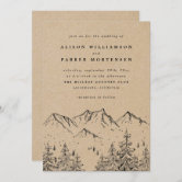 Rustic Kraft Hand-drawn Mountains & Trees Wedding Invitation Postcard