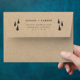 Rustic Kraft Hand-drawn Pine Trees Return Address Envelope