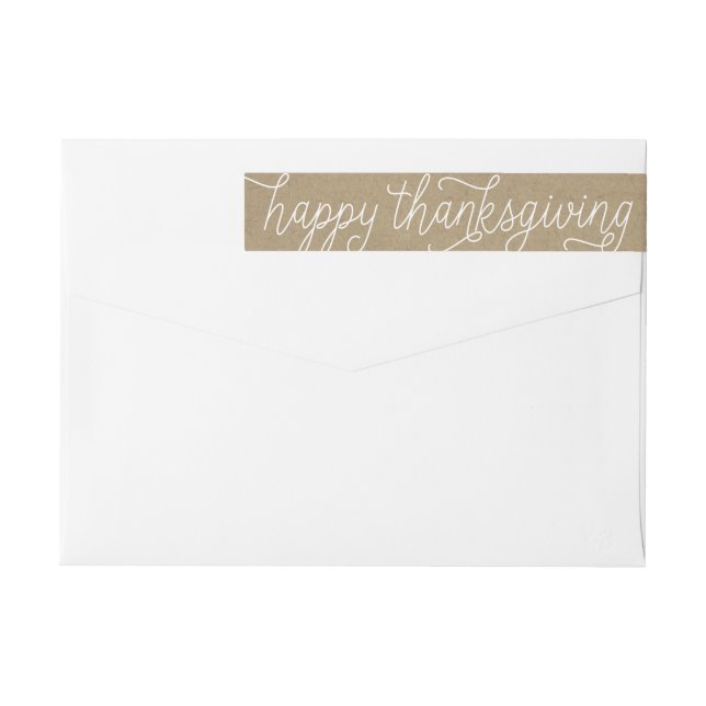 Rustic Kraft Hand Lettering Happy Thanksgiving Wrap Around Label (Back)
