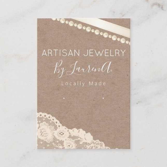 Rustic Kraft Handmade Earrings Jewelry Display Business Card (Front)