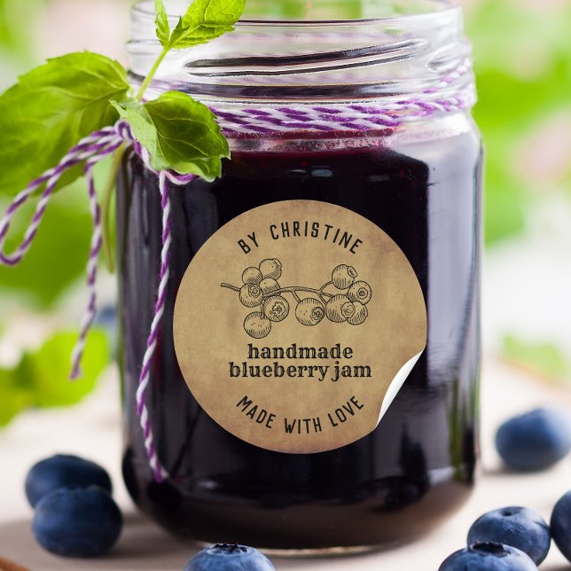 Rustic kraft Handmade With Love blueberry Jam  Classic Round Sticker (Creator Uploaded)