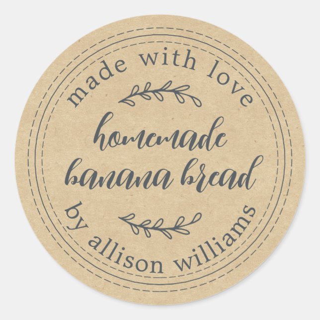 Rustic Kraft Homemade Banana Bread  Classic Round Sticker (Front)