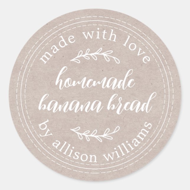 Rustic Kraft Homemade Banana Bread  Classic Round Sticker (Front)