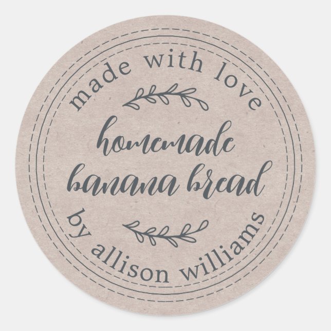 Rustic Kraft Homemade Banana Bread  Classic Round Sticker (Front)