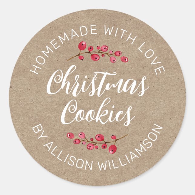 Rustic Kraft Homemade Christmas Cookie Classic Round Sticker (Front)