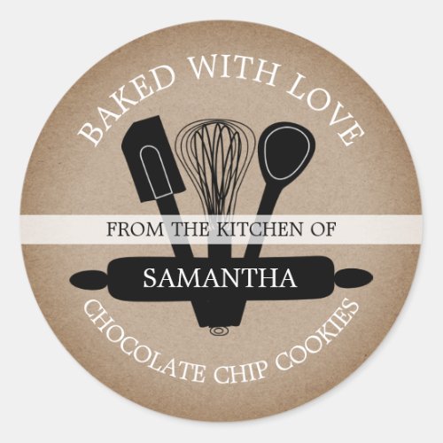Rustic Kraft Homemade Cookies Baked With love Classic Round Sticker