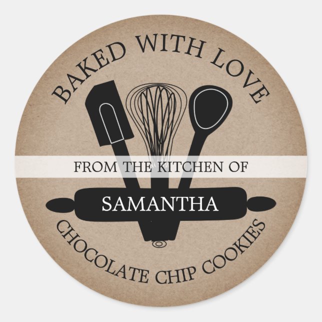 Rustic Kraft Homemade Cookies Baked With love Classic Round Sticker (Front)