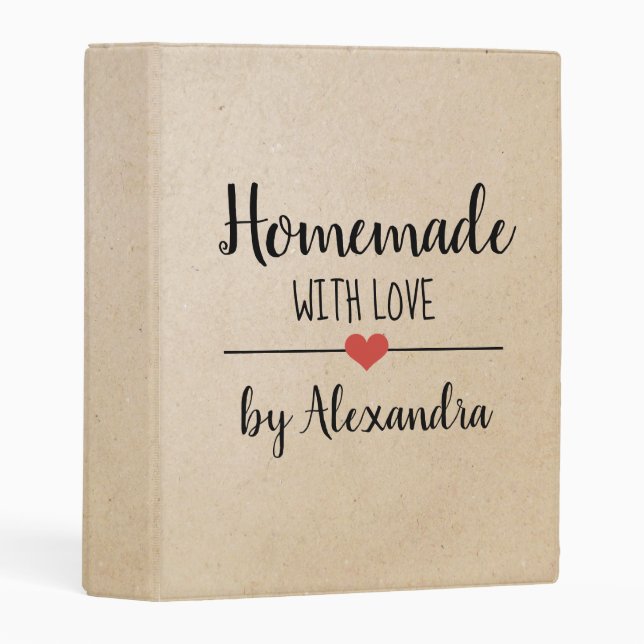 Rustic Kraft Homemade with love Name Recipe Mini Binder (Front/Spine)