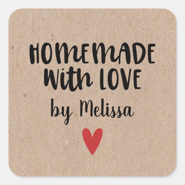 Rustic Kraft Homemade with love  Square Sticker (Front)