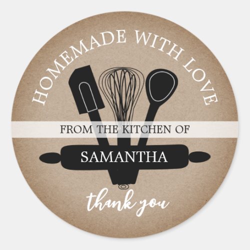 Rustic Kraft  Homemade With Love Thank You Classic Round Sticker