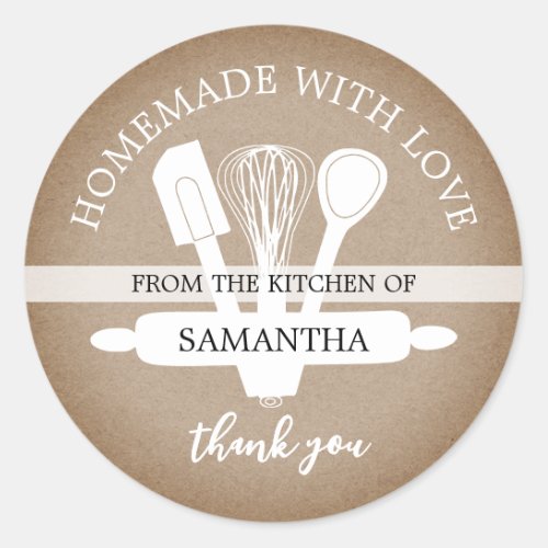 Rustic Kraft  Homemade With Love Thank You Gift Classic Round Sticker