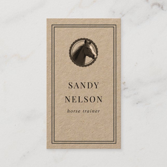 Rustic kraft horse label ranch riding trainer business card (Front)