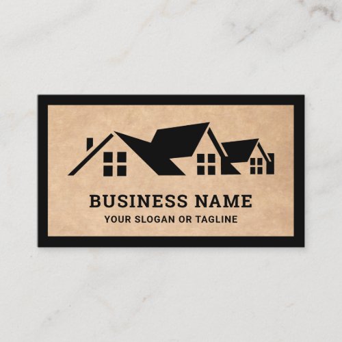 Rustic Kraft House Roofing Construction Roofer Business Card