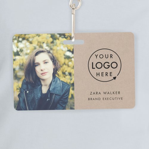 Rustic Kraft ID Card  Modern Logo Photo Employee Badge