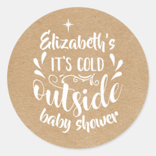 Rustic Kraft Its Cold Outside Baby Shower/Sprinkle Classic Round Sticker