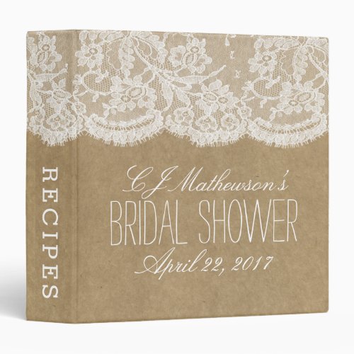 Rustic Kraft  Lace Bridal Shower Recipe Binder