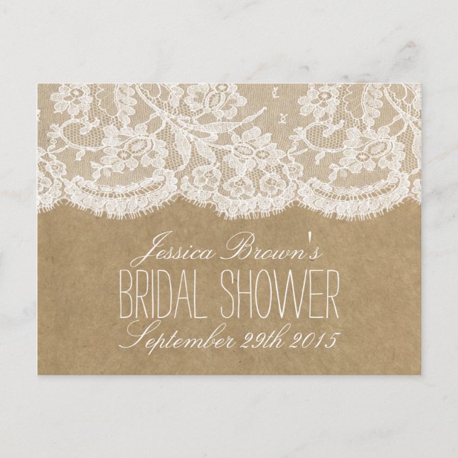 Rustic Kraft & Lace Bridal Shower Recipe Cards (Front)
