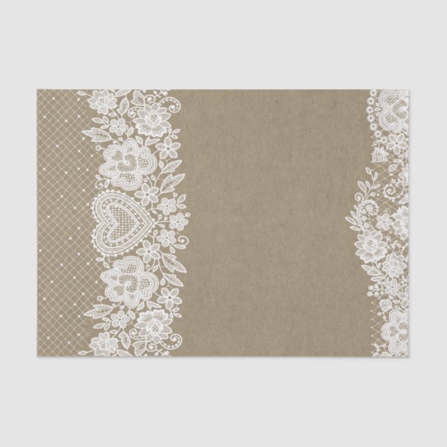 Rustic Kraft & Lace Farmhouse Barn Chic Tissue Paper (Front)